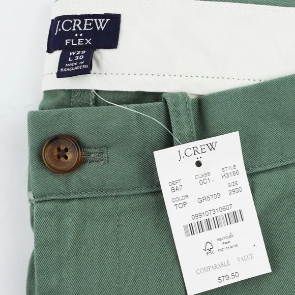 New JCREW Mens 29 / 30 Straight-Fit Flex Chino Pants in Topiary Green $79 H3186 - Picture 3 of 4